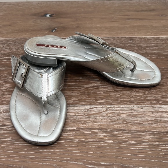 *AUTHENTIC* PRADA Silver Sandals 6.5 - Picture 1 of 8